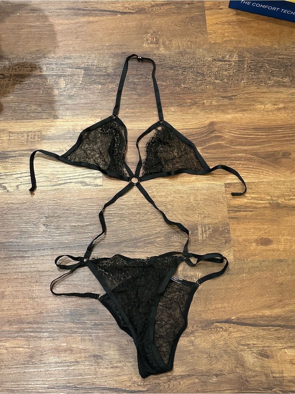 Victoria's Secret Black Lace Strappy Bralette & Bikini Set